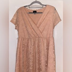 Torrid pink lace dress, stretchy empire style waist, size 00. EUC.
